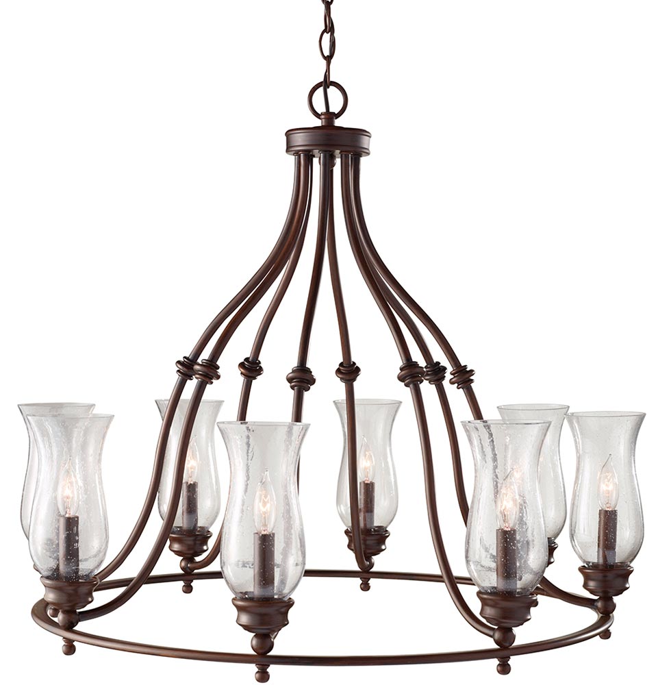 Feiss Pickering Lane Bronze 8 Light Chandelier Storm Glass Shades