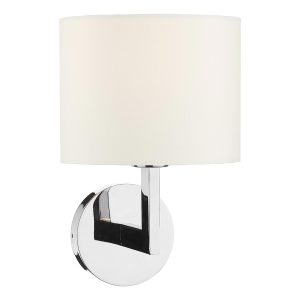 Ferrara polished chrome wall light with ivory shade on white background