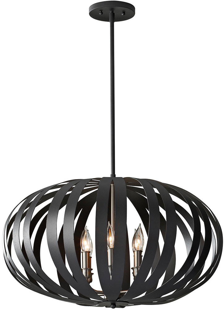 Feiss Woodstock Oval Black Iron 6 Light Pendant Chandelier