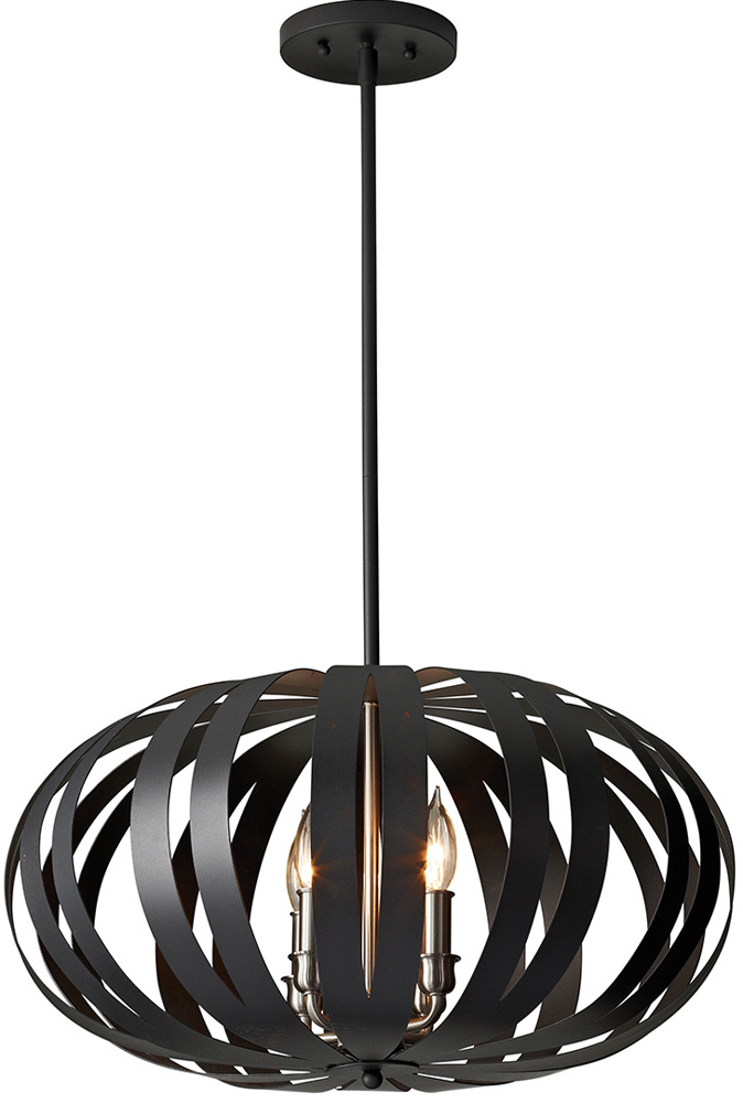 Feiss Woodstock Oval Black Iron 4 Light Pendant Chandelier