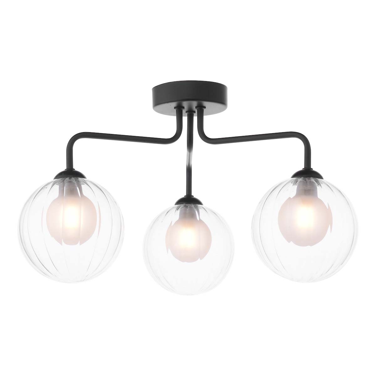 Dar Feya 3 Light Semi Flush Matt Black Clear / Opal Glass