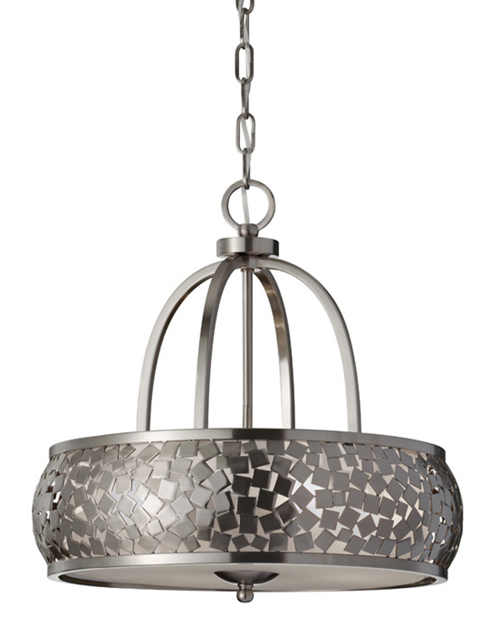 Feiss Zara 4 Light Ceiling Pendant Brushed Steel Organza Fabric