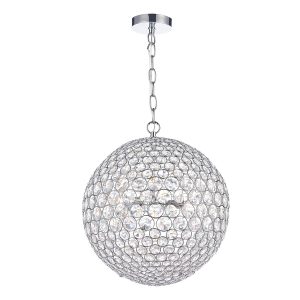 Fiesta 5 light crystal ceiling pendant in polished chrome on white background