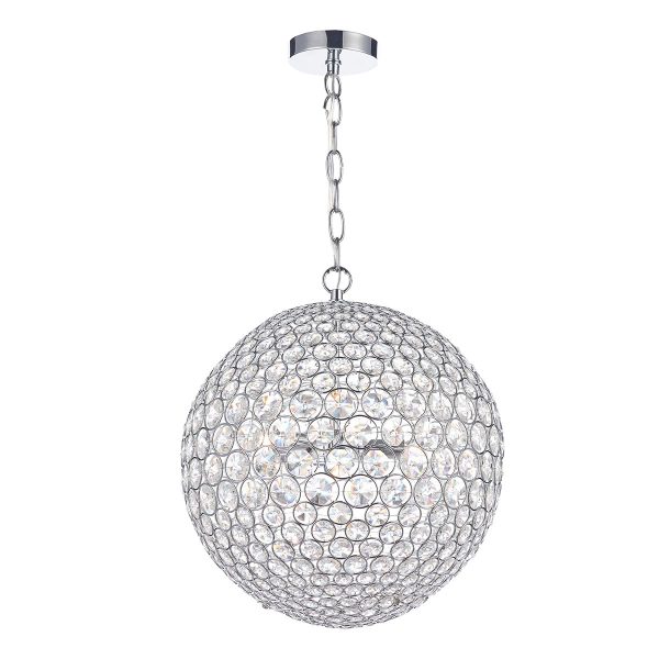 Fiesta 5 light crystal ceiling pendant in polished chrome on white background