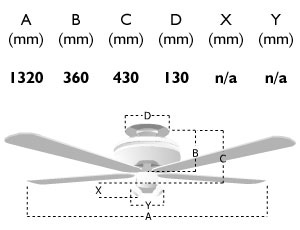 111665: 52-inch palm ceiling fan dimensions