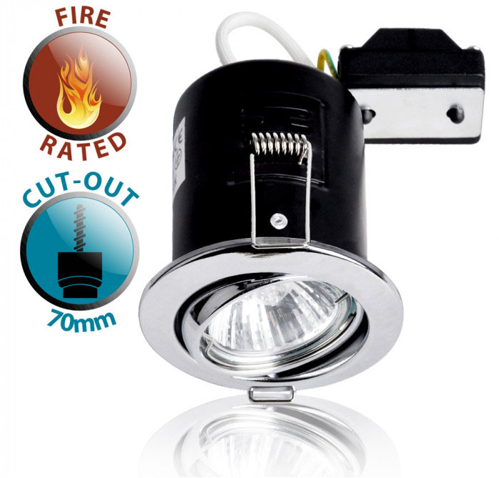 Polished Chrome 90 Min Fire Rated GU10 Tilt Recessed Downlight