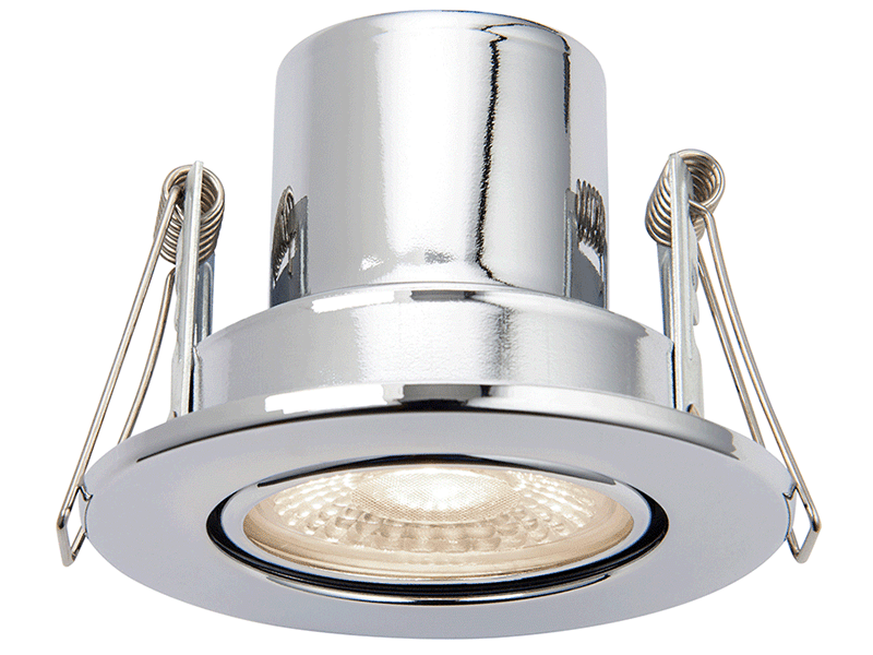 Fixed polished chrome downlight.