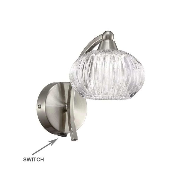 Franklite FL2335/1 Ripple single switched wall light in satin nickel with ribbed glass