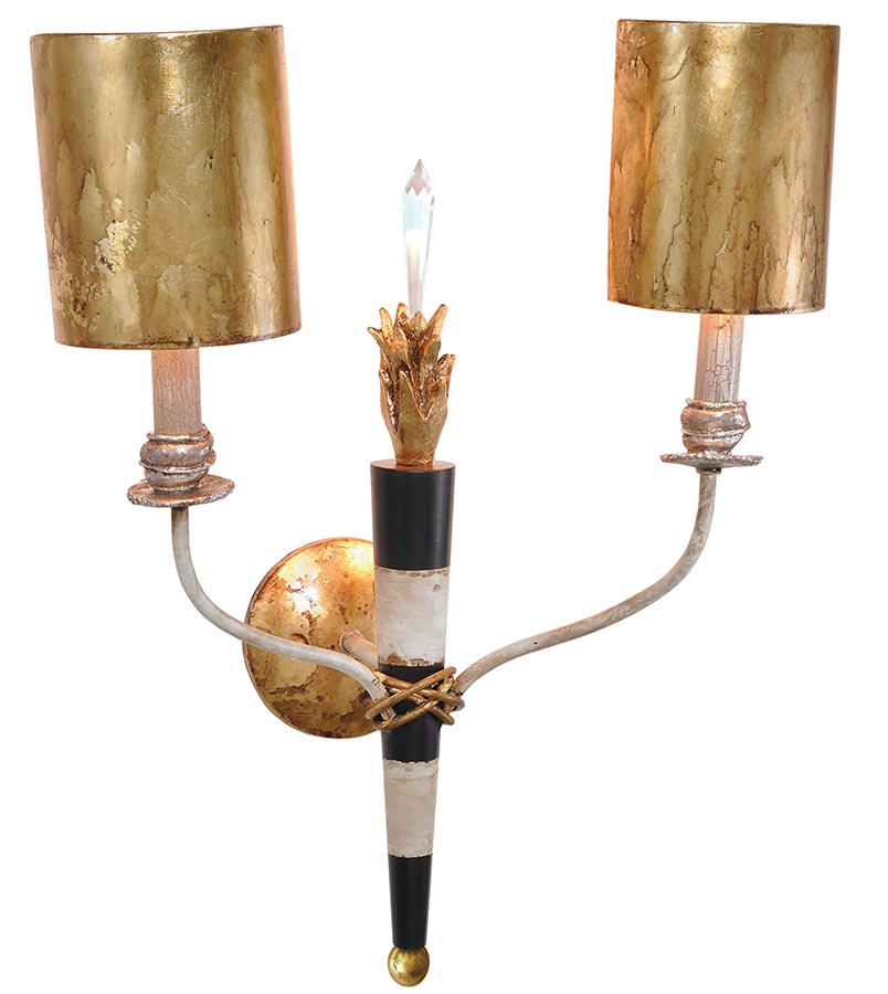 Flambeau 2 Lamp Wall  Light Silver & Gold Leaf Shades