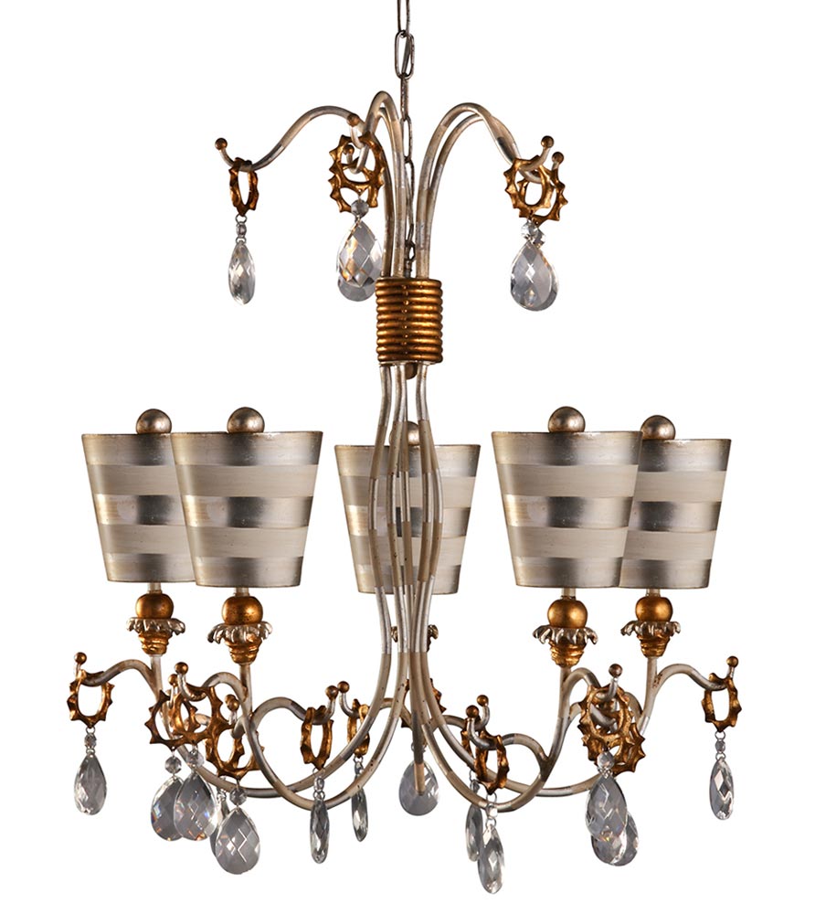 Flambeau Tivoli 5 Light Contemporary Chandelier Silver Leaf Crystal