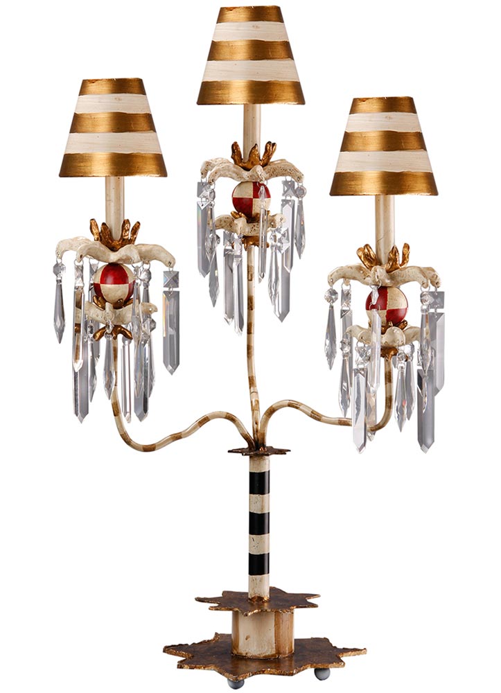 Flambeau Birdland 3 Arm Large Table Lamp Black Cream Gold