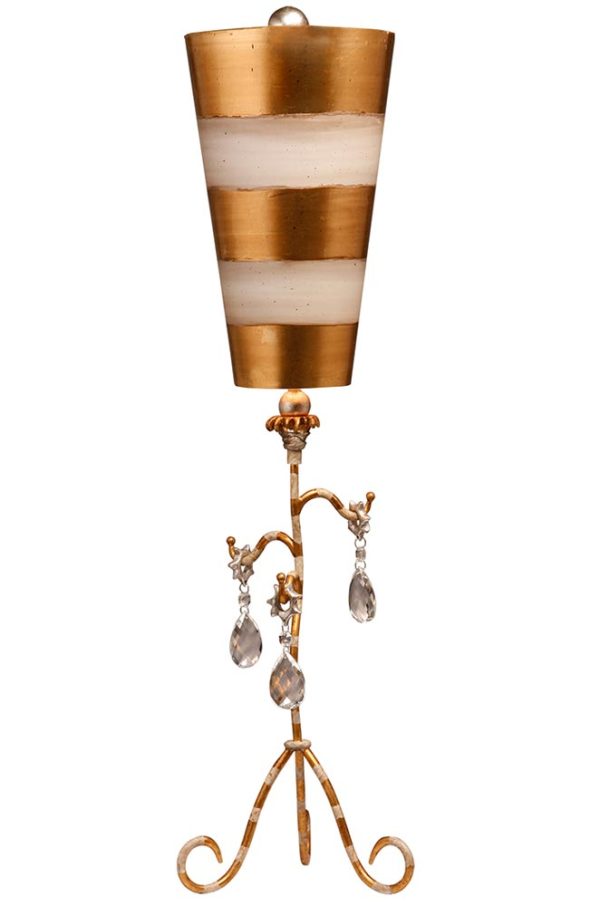 Flambeau Tivoli 1 Light Contemporary Table Lamp Gold Leaf Crystal