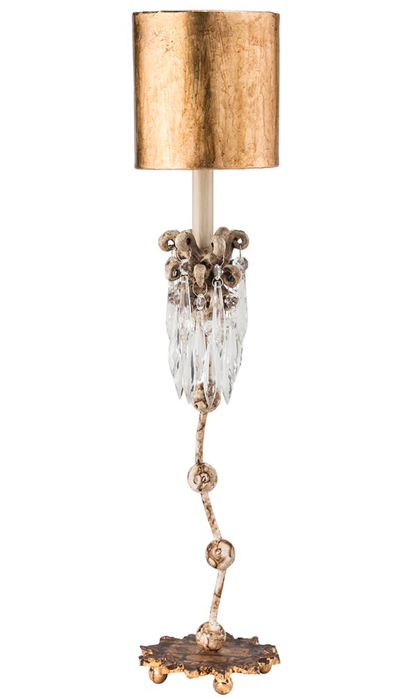 Flambeau Venetian 1 Light Table Lamp Beige Patina Gold Crystal