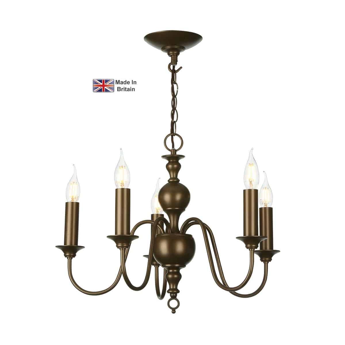 Flemish Classic 5 Light Chandelier Hand Painted Matt Bronze