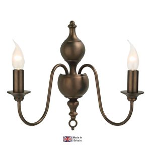 Flemish classic double wall light in hand painted matt bronze on white background