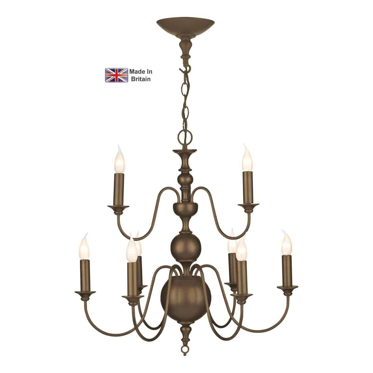 Flemish Classic 2 Tier 9 Light Chandelier Painted Matt Bronze