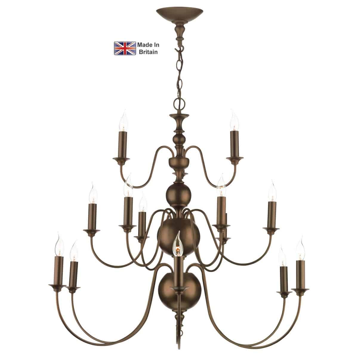 Flemish Classic 15 Light Large Chandelier Painted Matt Bronze