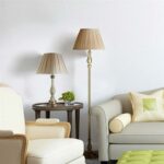 Flemish Table Lamp Antique Brass Pleated Mink Shade
