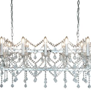 Florence 14 Light Ceiling Pendant Bar Polished Chrome Crystal Drops