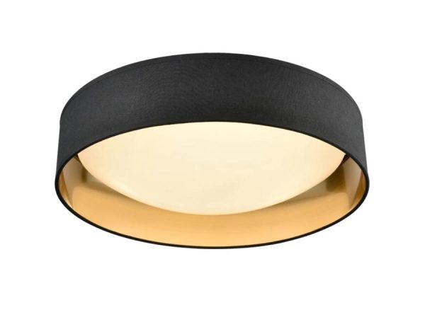 Classic 3 Lamp Flush Mount Low Ceiling Light Black / Gold Fabric Shade