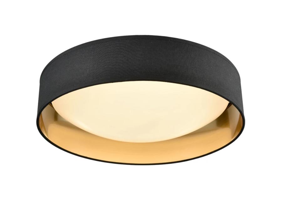 Classic 3 Lamp Flush Mount Low Ceiling Light Black Gold Fabric Shade - Low Ceiling Light Shade