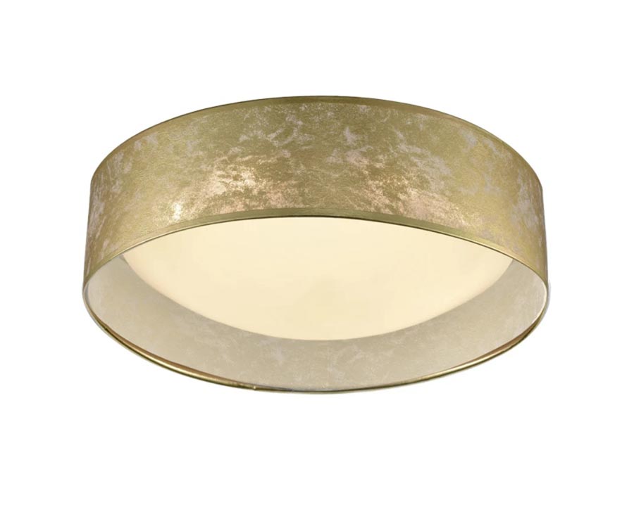 Classic 3 Lamp Flush Mount Low Ceiling Light Gold Fabric Shade
