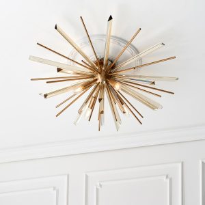 Modern flush 4 light ceiling light in antique brass with champagne glass main image