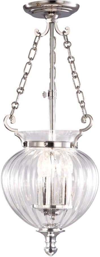 Finsbury Park Small Polished Nickel 3 Light Glass Hanging Lantern