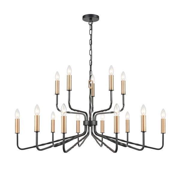 Modern industrial 15 light large 2 tier ironwork chandelier in dark bronze FL2455-15