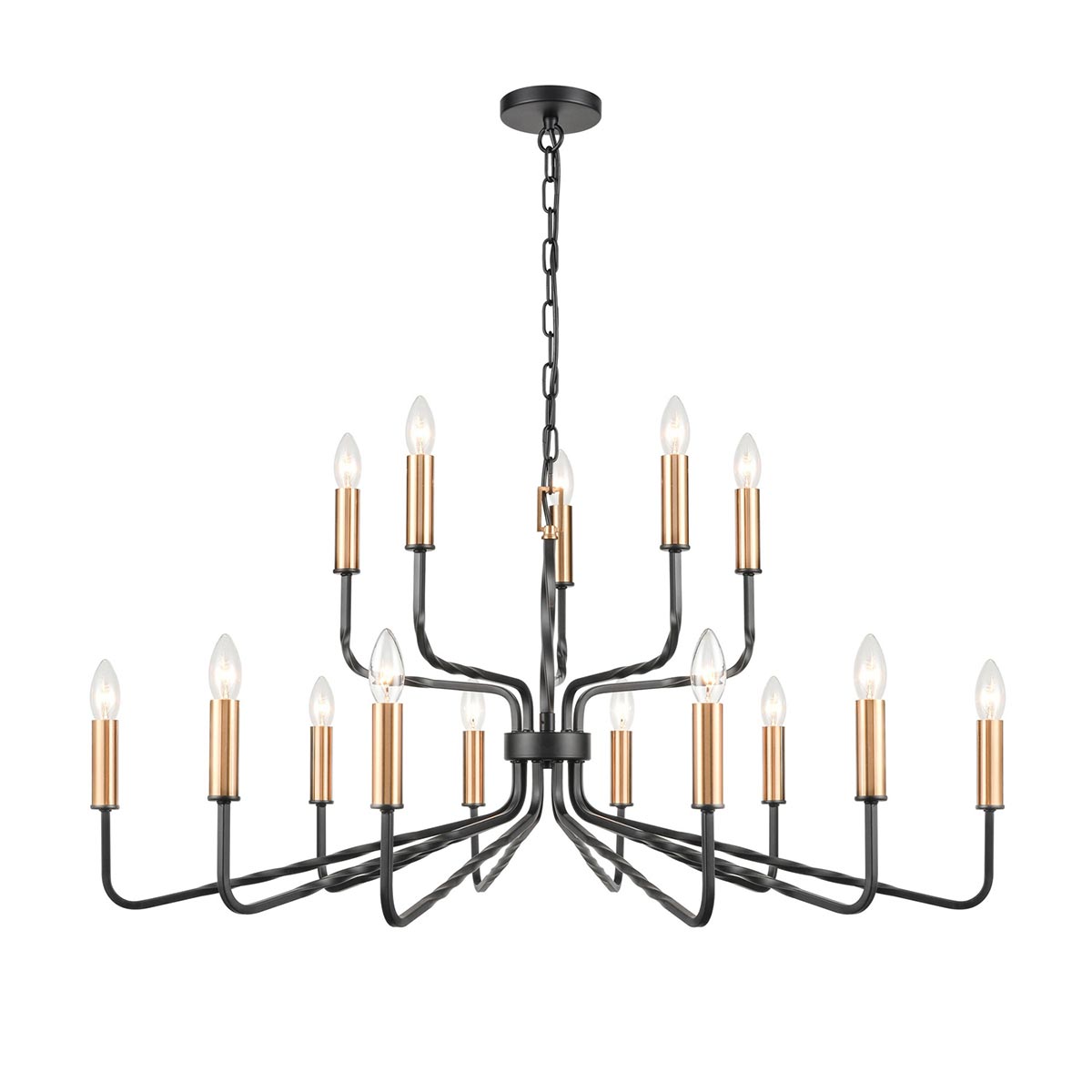 Modern Industrial 15 Light 2 Tier Large Ironwork Chandelier Bronze / Brass