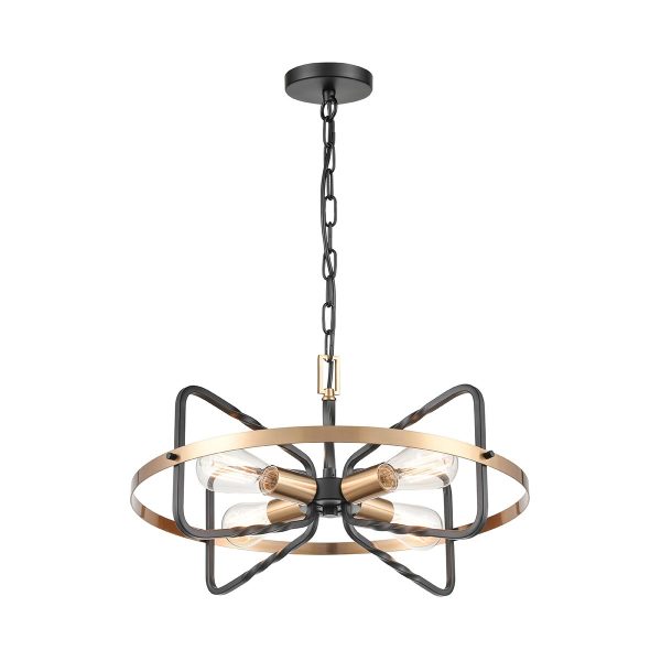 Modern industrial 4 light ironwork pendant in dark bronze full height FL2455-4