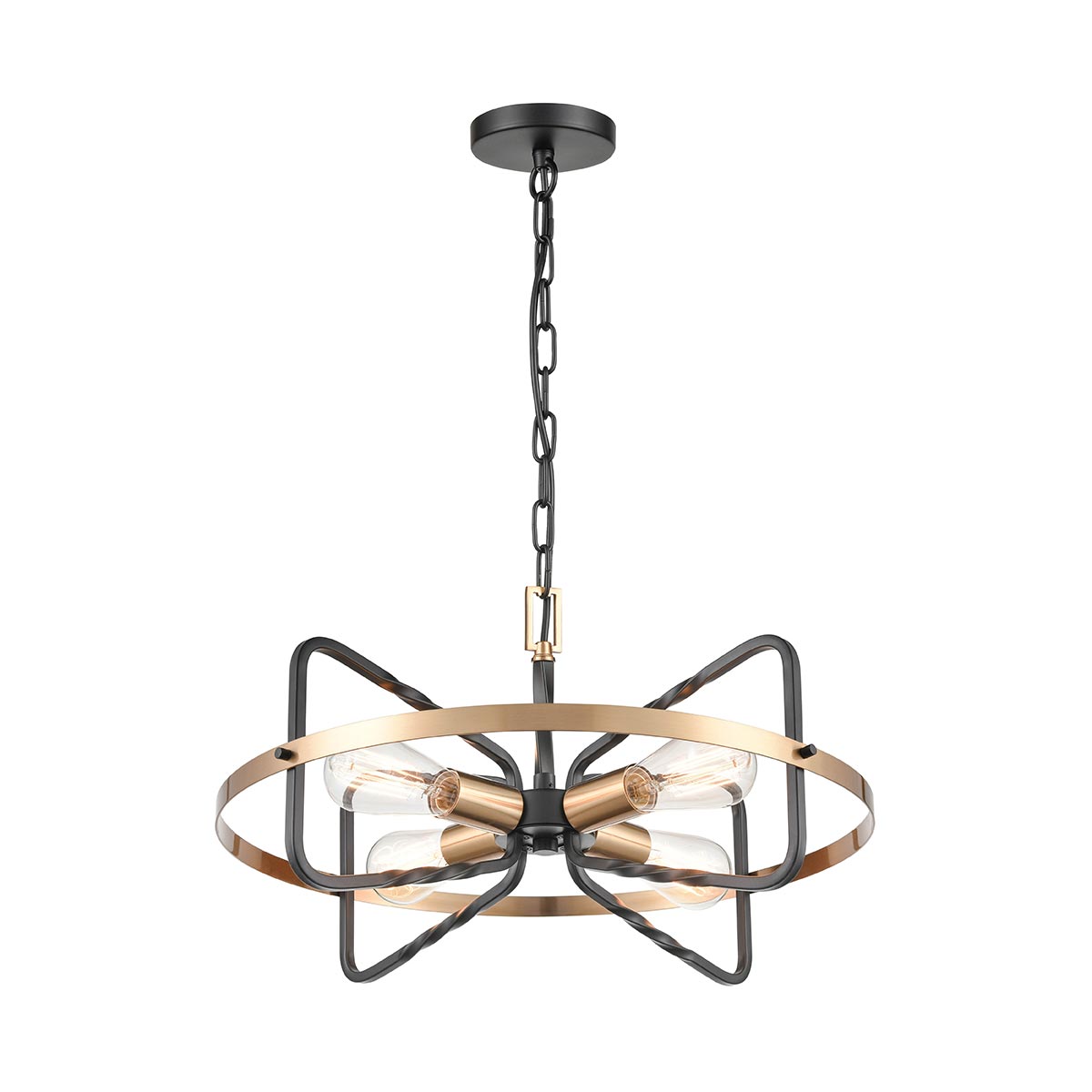 Modern Industrial 4 Light Ironwork Ceiling Pendant Dark Bronze / Brass