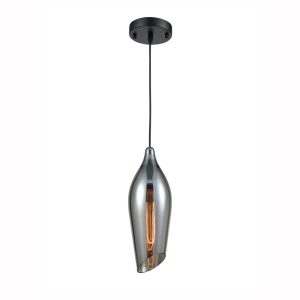 Contemporary 1 light ceiling pendant in matt black with smoked glass