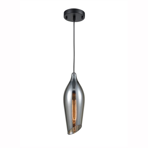 Contemporary 1 light ceiling pendant in matt black with smoked glass