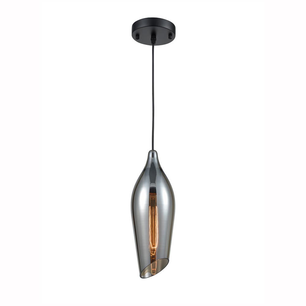 Contemporary 1 Light Ceiling Pendant Black Smoked Glass Taper Shade