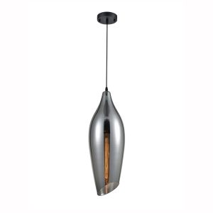Contemporary large 1 light ceiling pendant in matt black with smoked glass