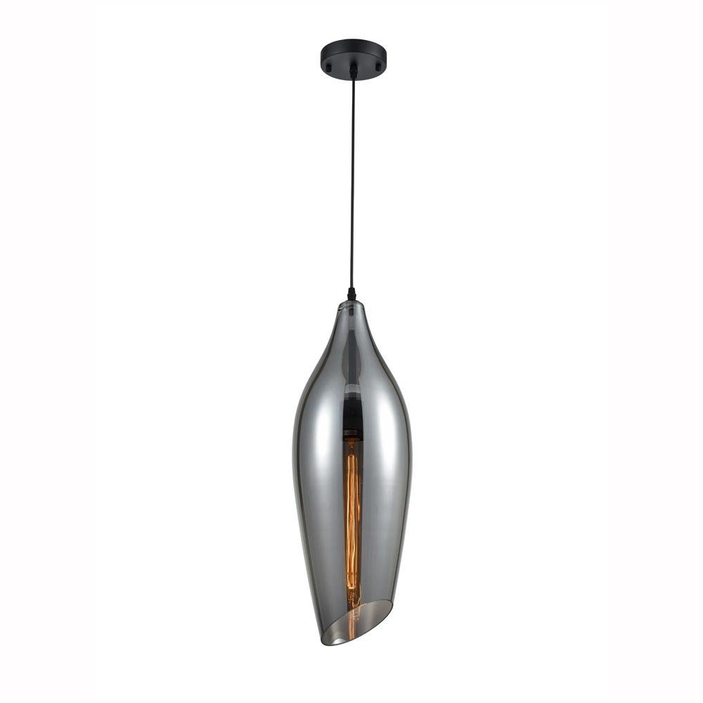 Contemporary 1 Light Ceiling Pendant Large Smoked Glass Taper Shade