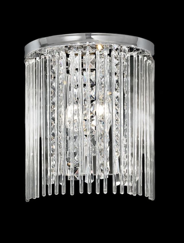 Art Deco Style 2 Lamp Wall Light Polished Chrome Crystal Glass Rods