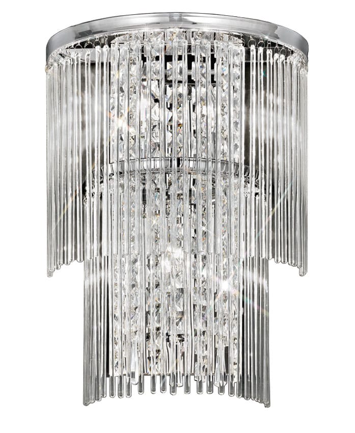 Art Deco Style 3 Lamp Wall Light Polished Chrome Crystal Glass Rods