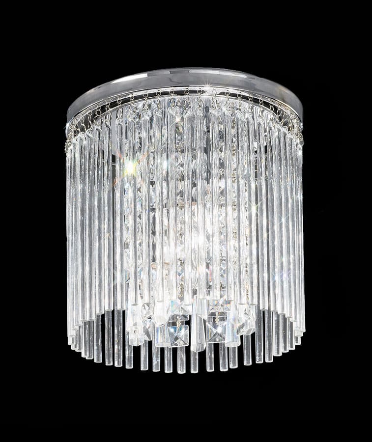 Art Deco Style 3 Lamp 25cm Flush Ceiling Light Chrome Crystal Glass