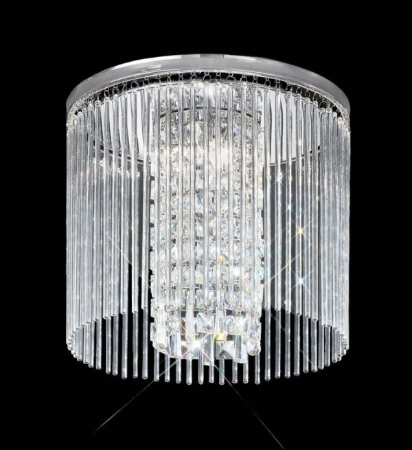 Art Deco Style 3 Lamp 35cm Flush Ceiling Light Chrome Crystal Glass