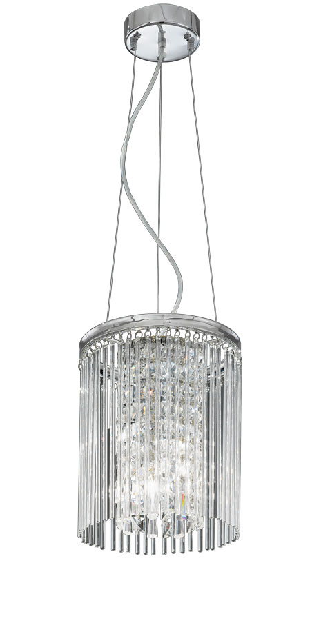 Art Deco Style 3 Light Ceiling Pendant Chrome Crystal Glass Rods