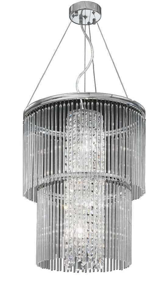 Art Deco Style 4 Light 2-Tier Ceiling Pendant Chrome Crystal Glass Rods