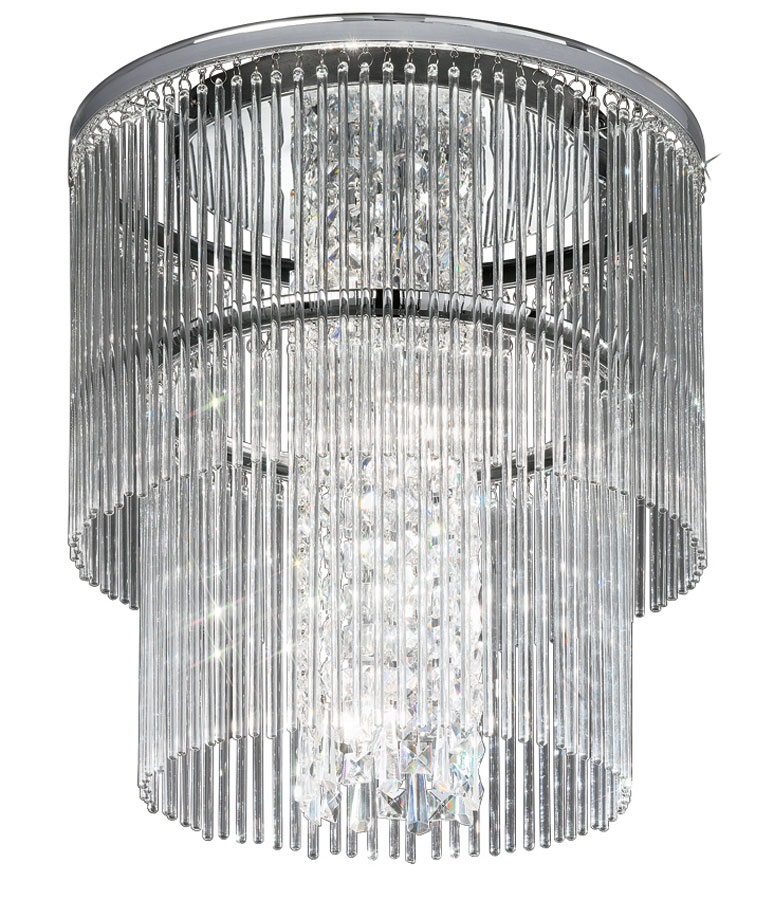 Art Deco Style 4 Lamp 2-Tier Flush Ceiling Light Chrome Crystal Glass