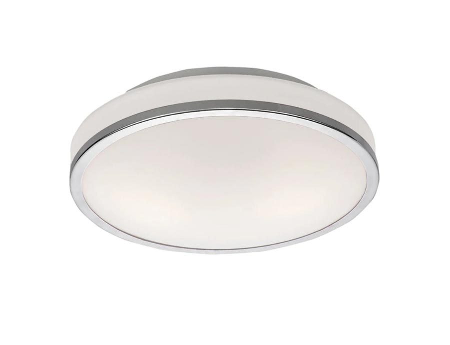 Flush 2 Lamp Backlit Bathroom Ceiling Light Chrome Opal Glass IP44