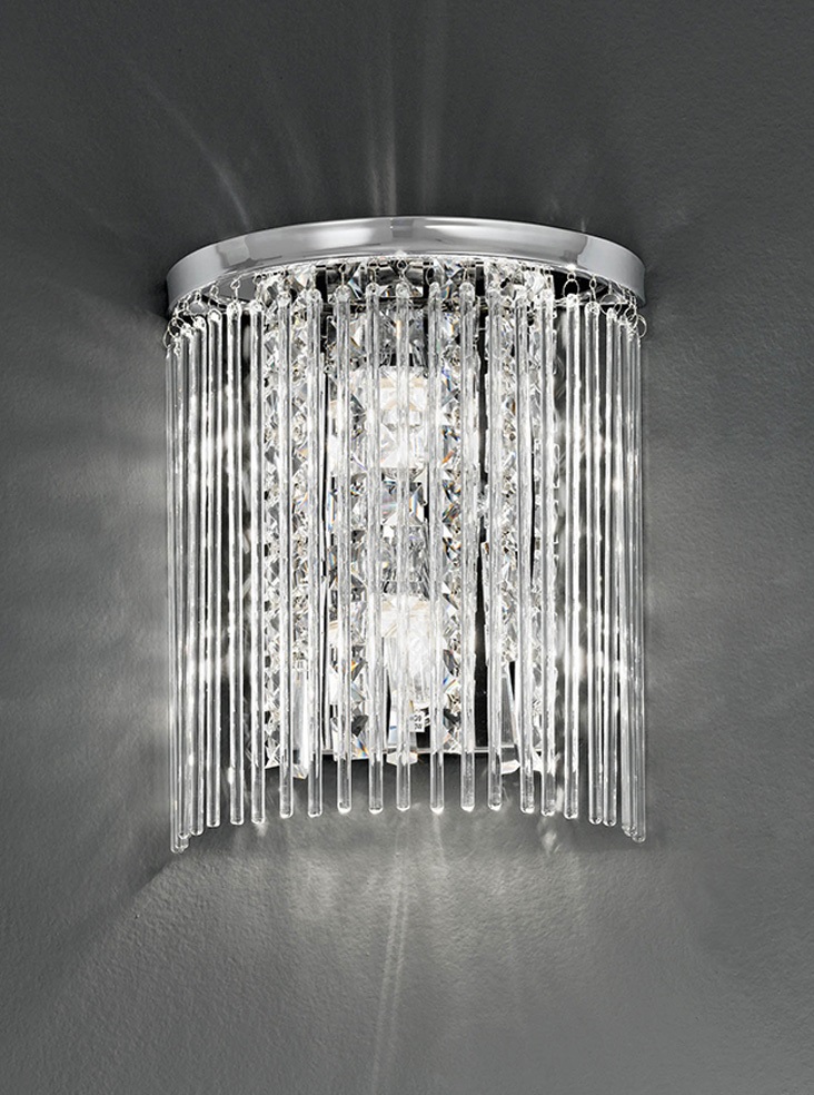 Flush Half Round 2 Light Bathroom Wall Light Chrome Crystal Glass