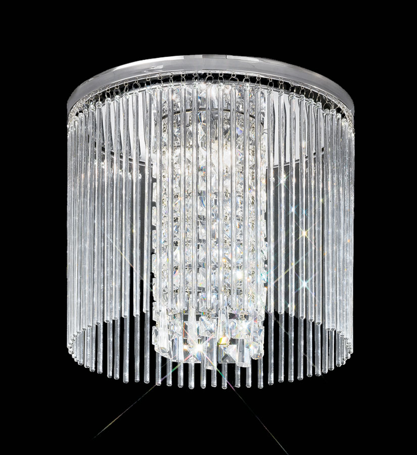 Art Deco Style 35cm Flush Bathroom Ceiling 3 Light Chrome Crystal Glass