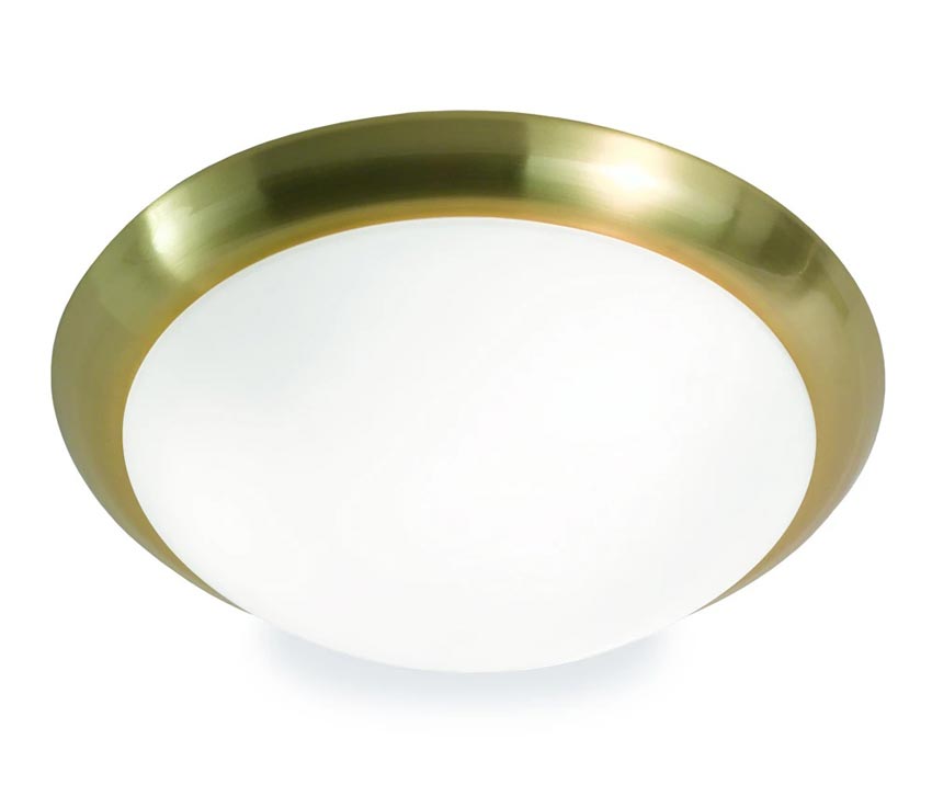 Classic 3 Lamp Flush Low Ceiling Light Matt Opal White Glass Satin Brass