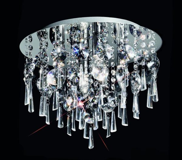 Luxury 4 Lamp 40cm Flush Bathroom Ceiling Light Chrome Crystal IP44