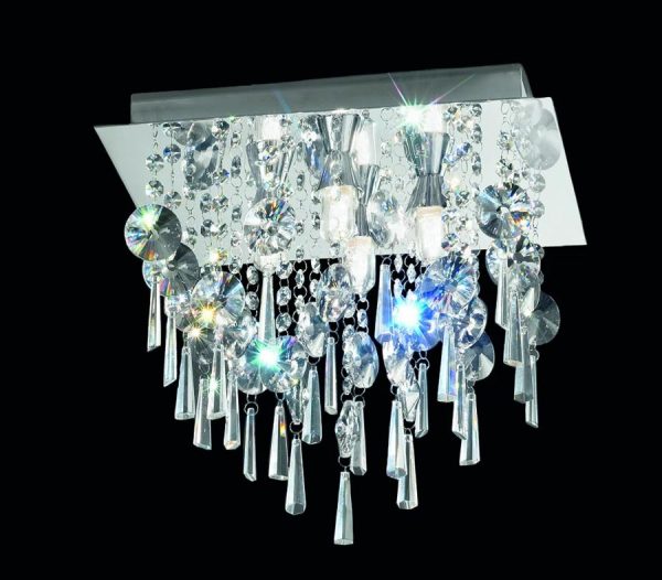 Luxury 4 Lamp 35cm Square Bathroom Ceiling Light Chrome Crystal IP44